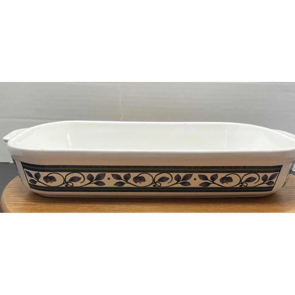 Pfaltzgraff Orleans Rectangular Casserole Dish Stoneware Ivory Blue Green Floral
